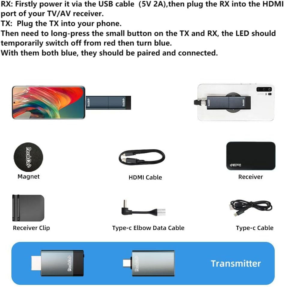 PeakDo Wireless HDMI Transmitter and Receiver (Line of Sight), Streaming 1080P Video/Audio from Phone, PC, Game Console