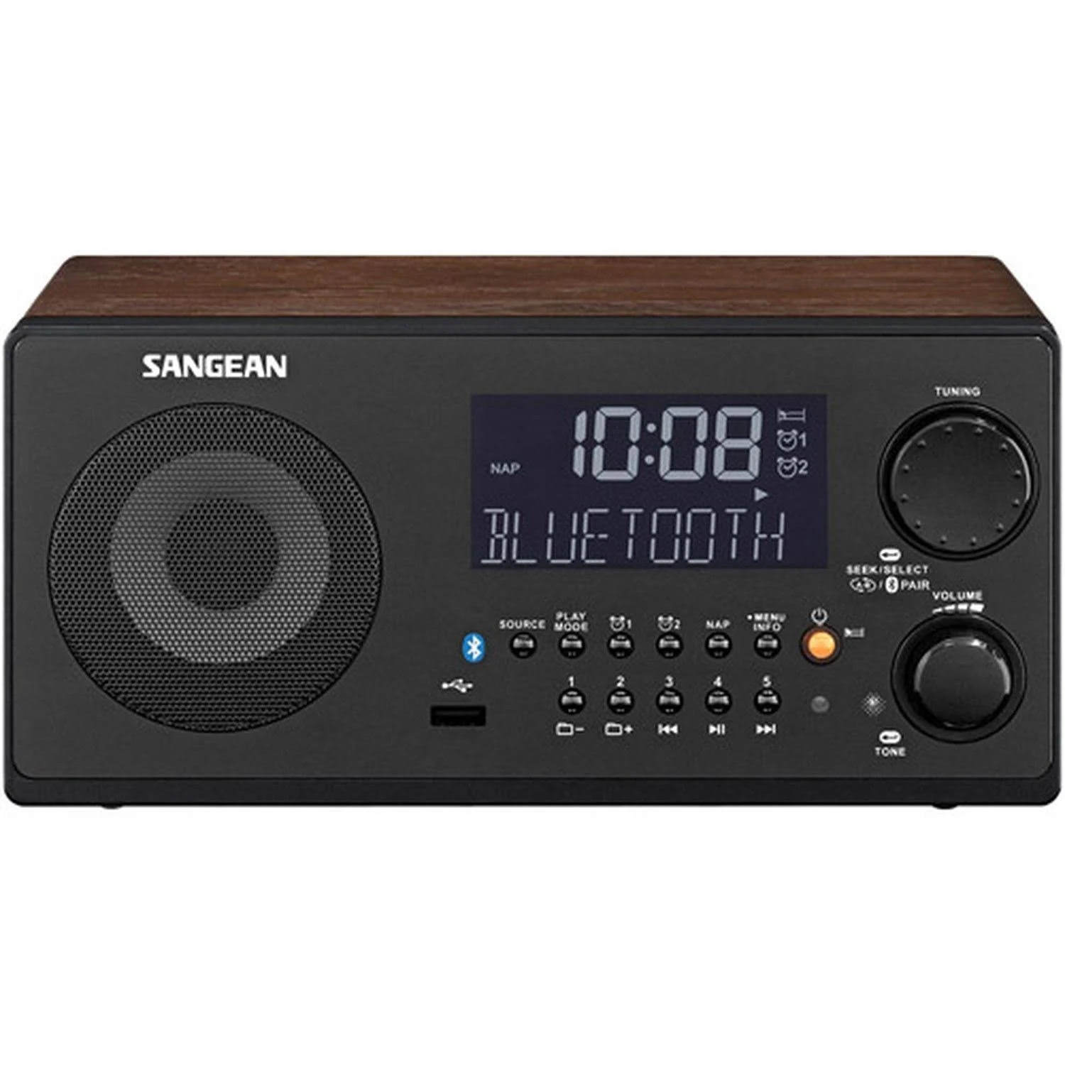 FM-RBDS/AM/USB/BT Dig Wooden Case Clck LCD Alarm Tone
