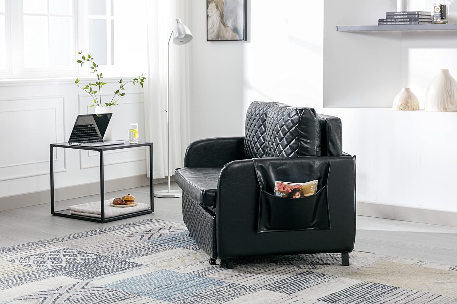 Convertible Sleeper Sofa Bed, Modern Velvet Loveseat Couch with Pull Out Bed, Small Love Seat Futon Sofa Bed with Headboard