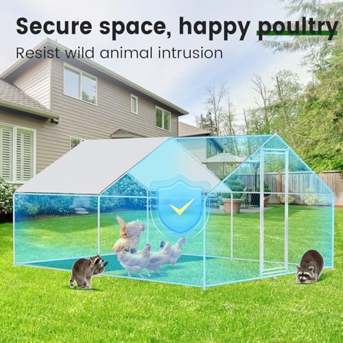 Chicken Coop Large Metal Chicken Run for 6/10 Chickens Poultry Cage with Waterproof Cover for Duck Walk-in Chicken Pen for Yard