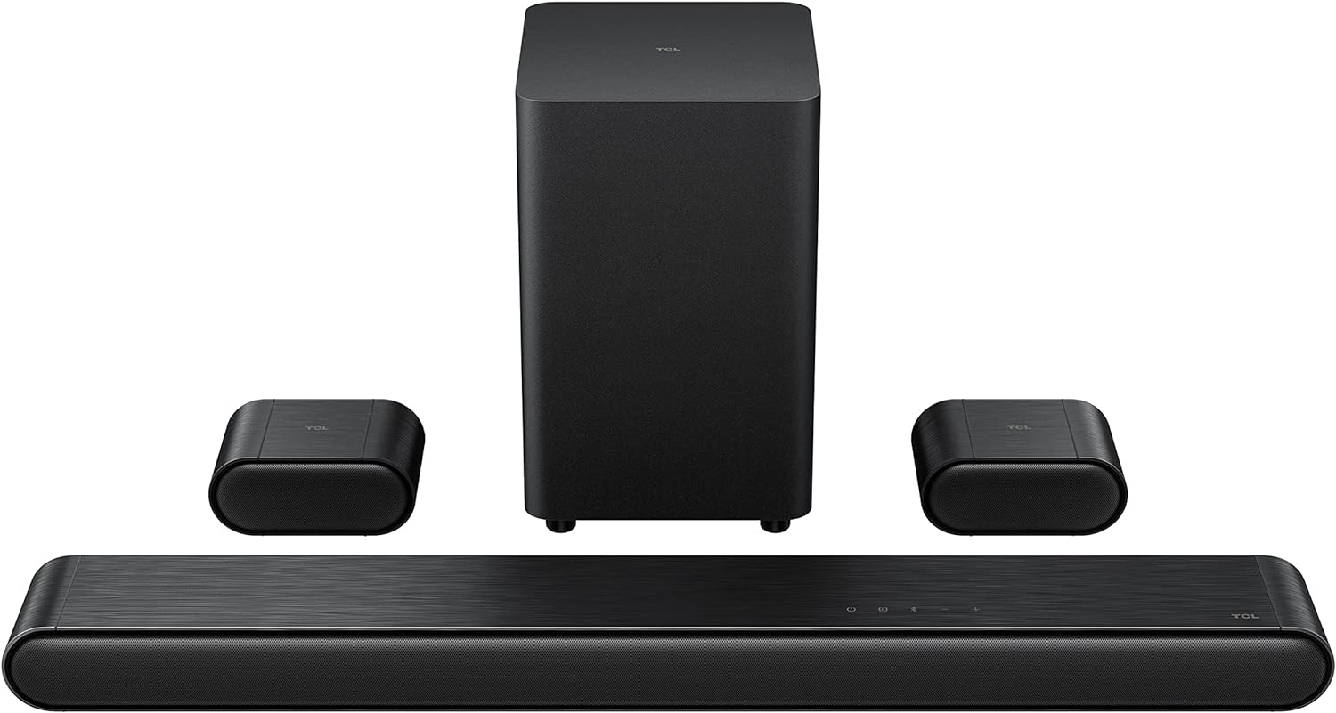 TCL 5.1ch Sound Bar with Wireless Subwoofer (S4510, 2023 - Model), Built-in Center Channel, 2 Rear Surround Sound Speakers, Dolby Audio