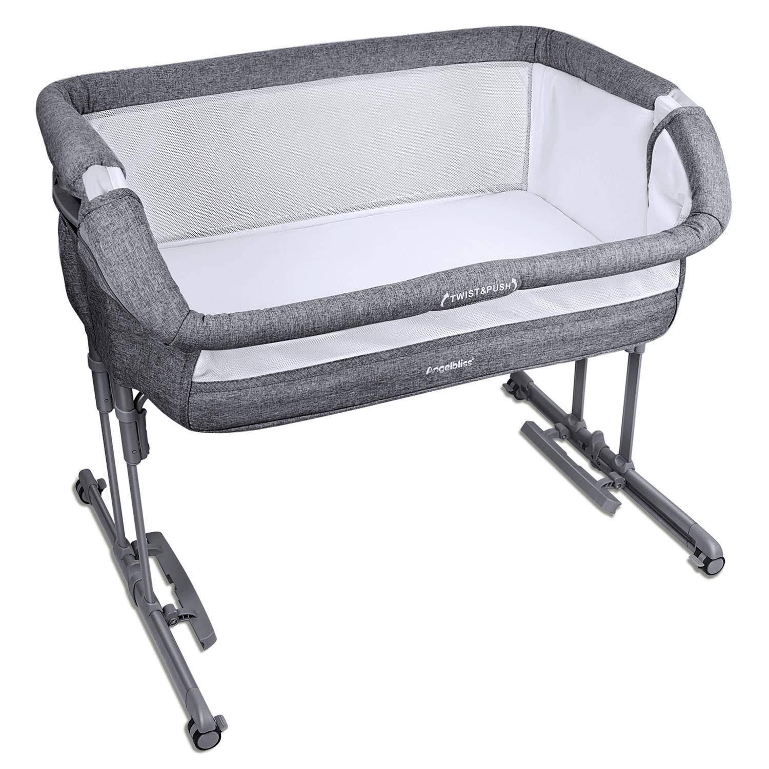 Angelbliss Beside Me Dreamer 3-in-1 Baby Bassinet u0026 Bedside Sleeper with Cradle Mode,Portable Co-Sleeping Crib with 10 Heigh