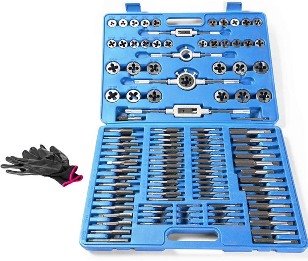 110 Piece Combination Tap and Die Set Alloy Steel 55°- 60° Metric Tools with Carrying Case + Free Glove Amazing Tour