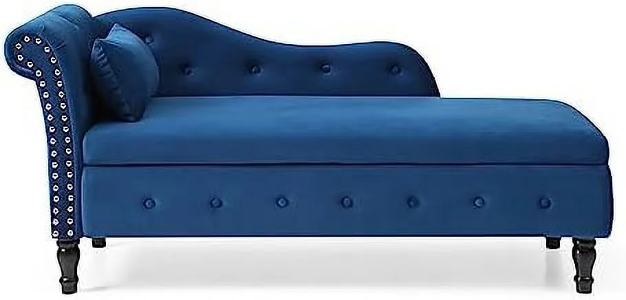 YZboomLife 60" Chaise Lounge Indoor Upholstered  Chaise Lounge Chair with Pillow， Lounge Chair for Living Room Bedroom Legs Solid Wood (Blue)