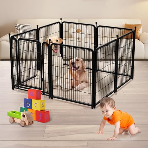 Tall Garden Fence, 32 in(H) 8 Panels Dog Fence Outdoor for Yard. Wide Door Low Threshold Total 17.7 Ft(L)