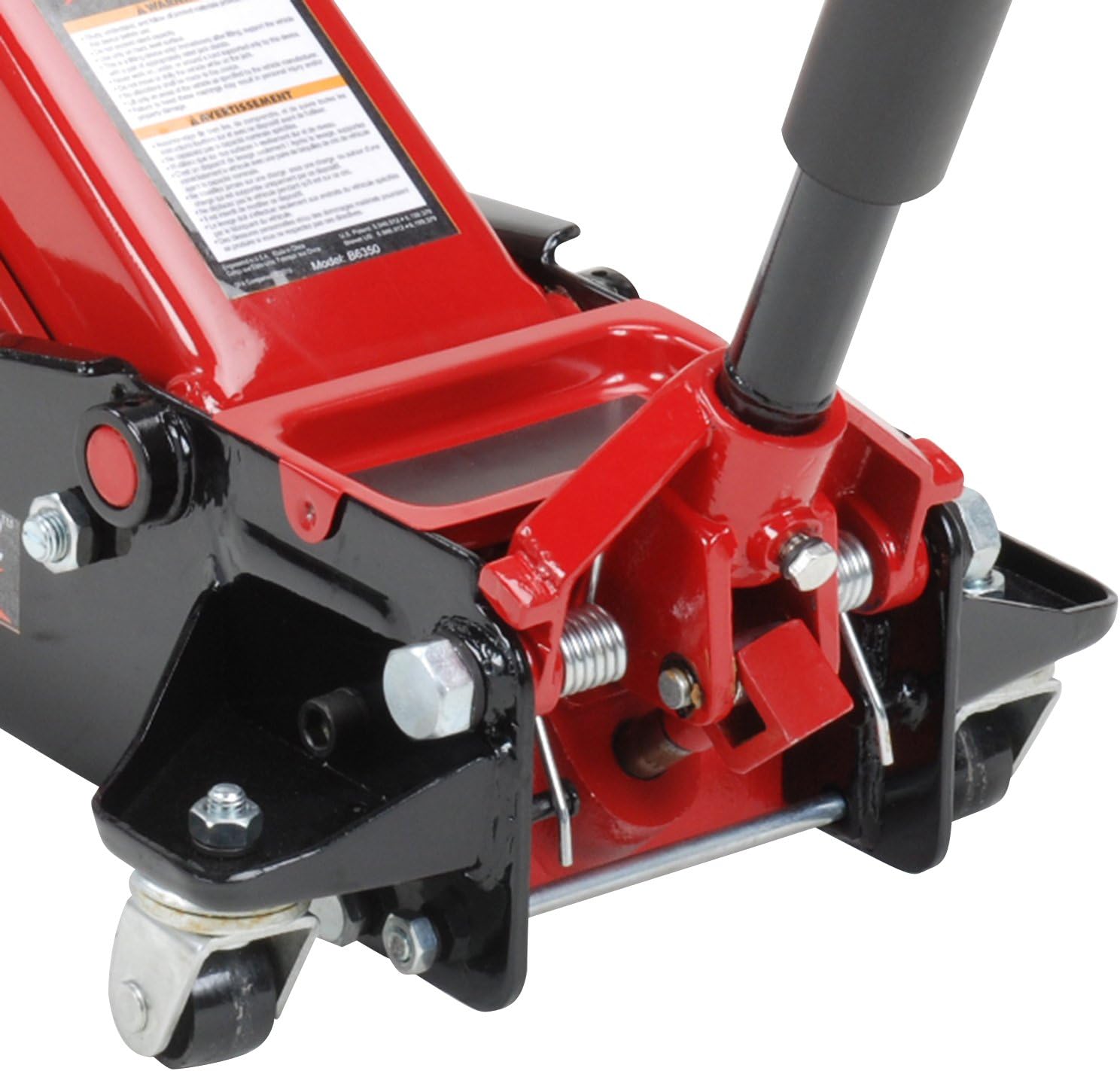 Blackhawk B6350 Black/Red Fast Lift Service Jack - 3.5 Ton Capacity, 28 1/2" L x 13 3/4" W x 6 1/2" H
