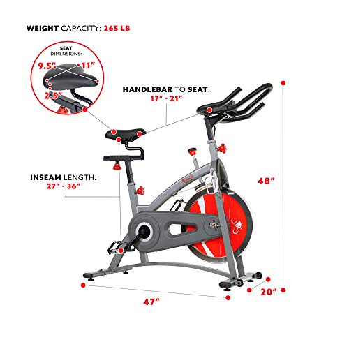 Sunny Health & Fitness Indoor Cycling Exercise Bike w/Adjustable Cushion Seat & Multi-Grip Handlebar