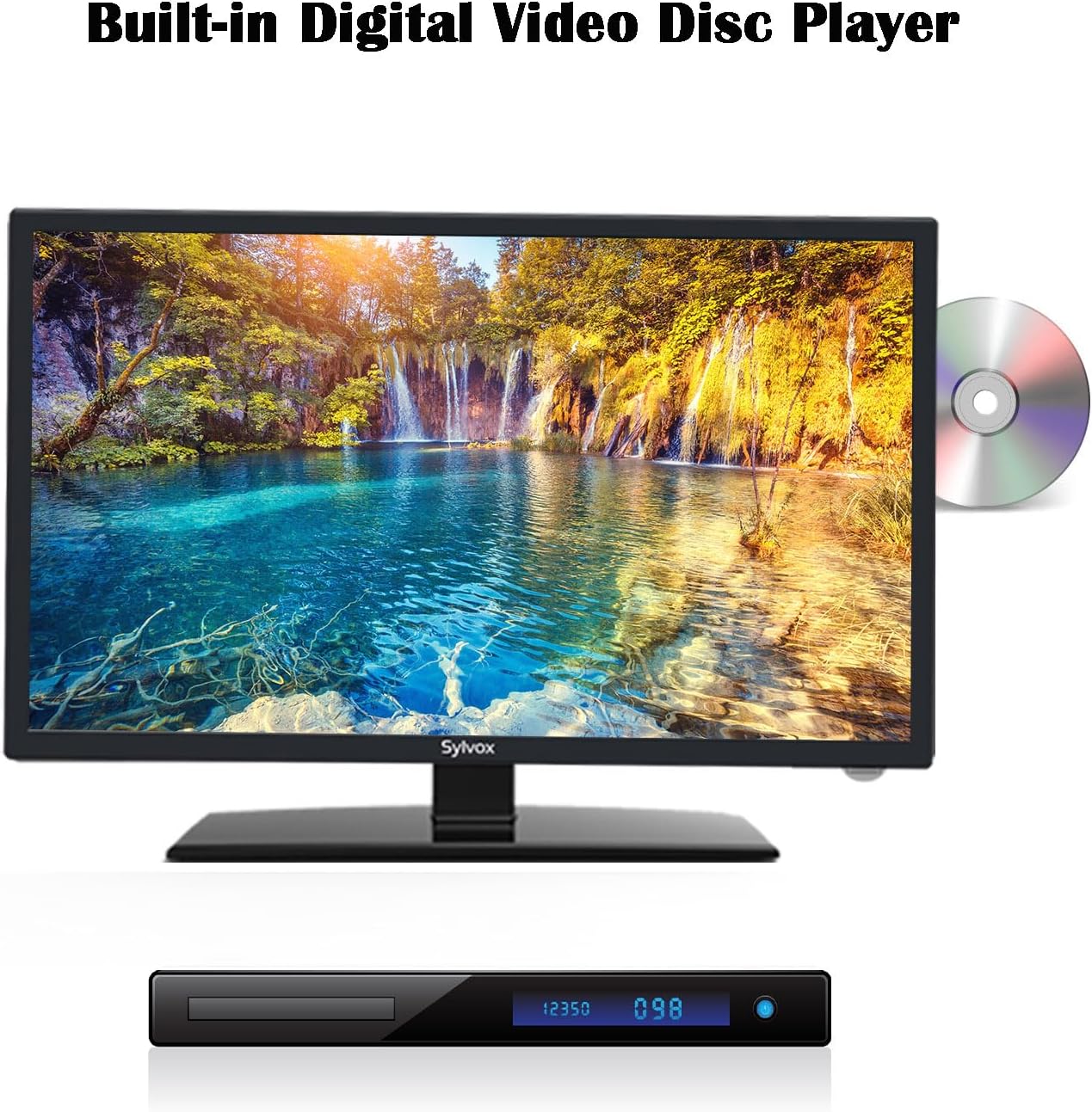 SYLVOX 24'' TV 12/24 Volt TV 1080P FHD RV TV, with Digital Video Disc Player FM Radio Base and Digital Noise Reduction