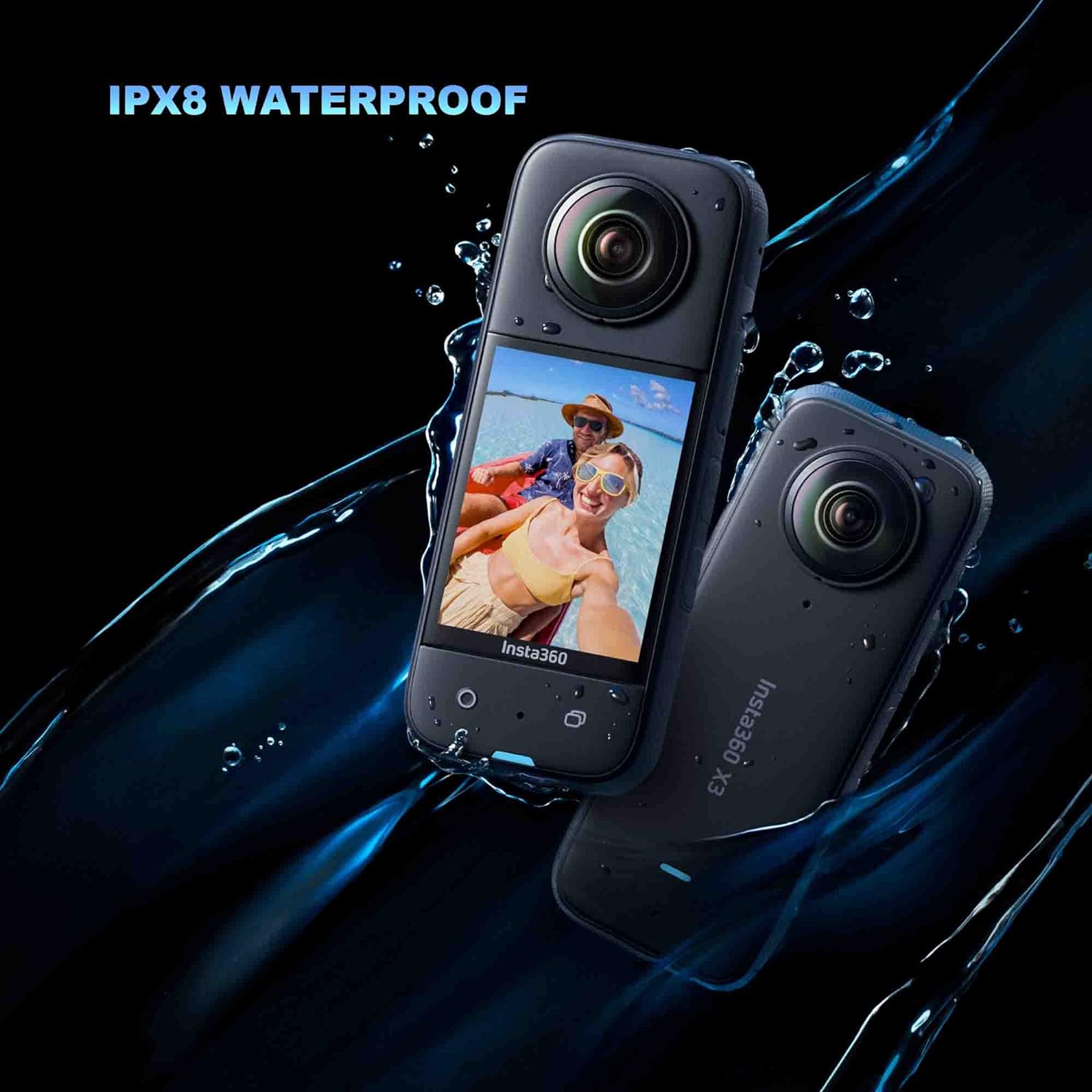 insta360 X3 - Waterproof 360 Action Camera Bundle Includes Extra 2 Batteries, Charger, Invisible Selfie Stick, Lens Guard & 128GB Memory Card Black