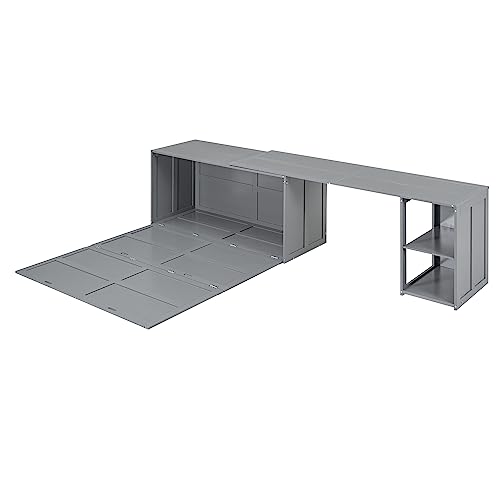 Merax Queen Size Murphy Bed with Rotable Desk, Space-Saving Design Wall Cabinet Bed Frame with Storage Shelves for Bedroom and Guest Room
