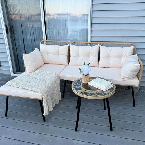 YITAHOME 4-Piece Patio Furniture Wicker Outdoor Bistro Set, All-Weather Rattan Conversation Loveseat Chairs for Backyard