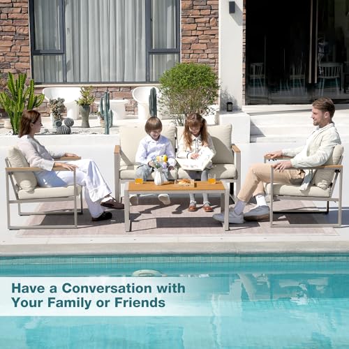 Patio Furniture Set, 4 Pieces Outdoor Patio Furniture with Coffee Table Set