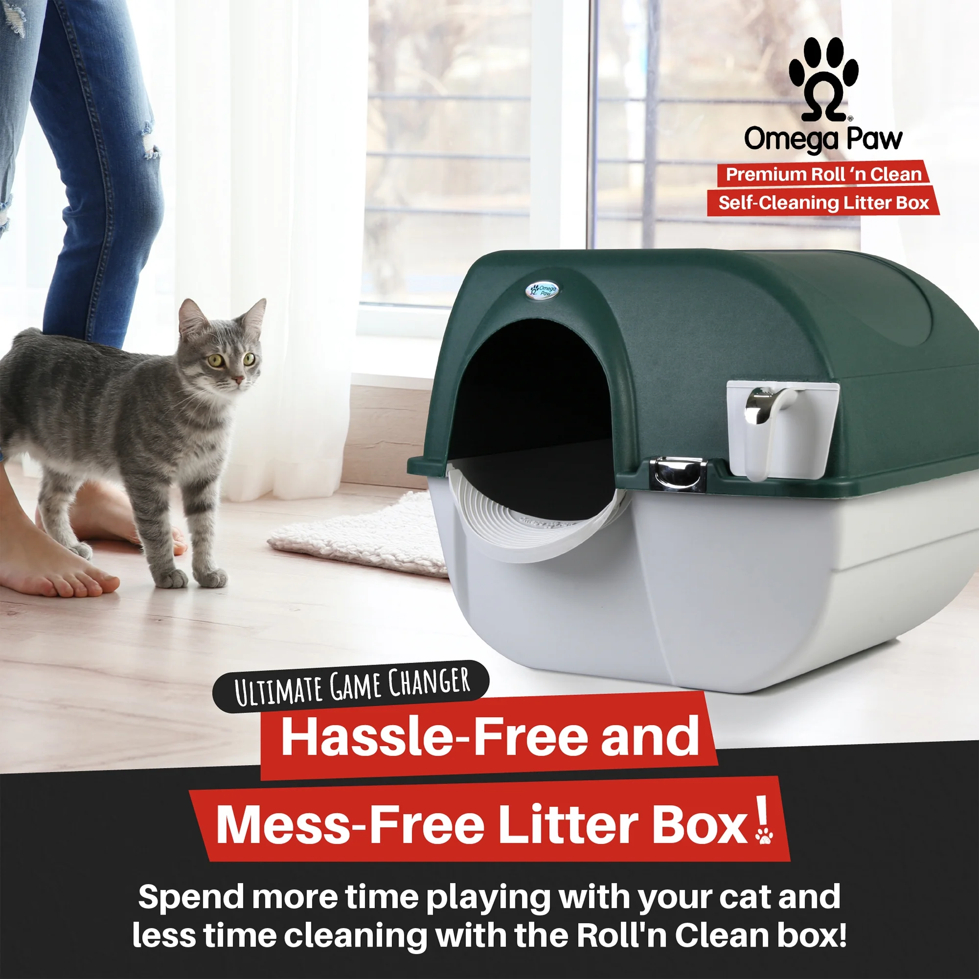 Omega Paw Premium Roll 'N Clean Self Cleaning Litter Box, Large, Green - Curated Treasures Market