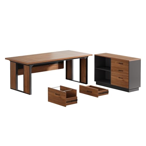 Tribesigns 63‘’ L-Shaped Executive Desk, Office Table with 47-Inch Drawers Cabinet, Large Computer Desk with Storage Shelves