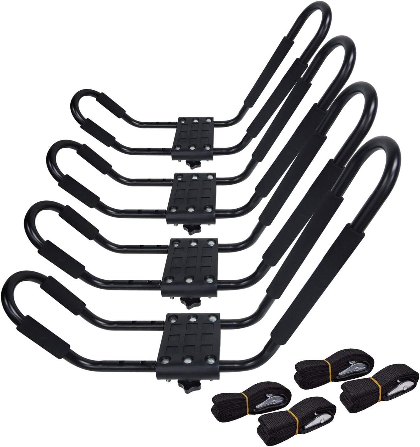 uyoyous 2 Pairs Universal Kayak Canoe Top Mount Carrier Roof Rack 150lbs Top Mount J-Bar Canoe Carrier Canoe Boat Surf Ski Roof Bracket Folding