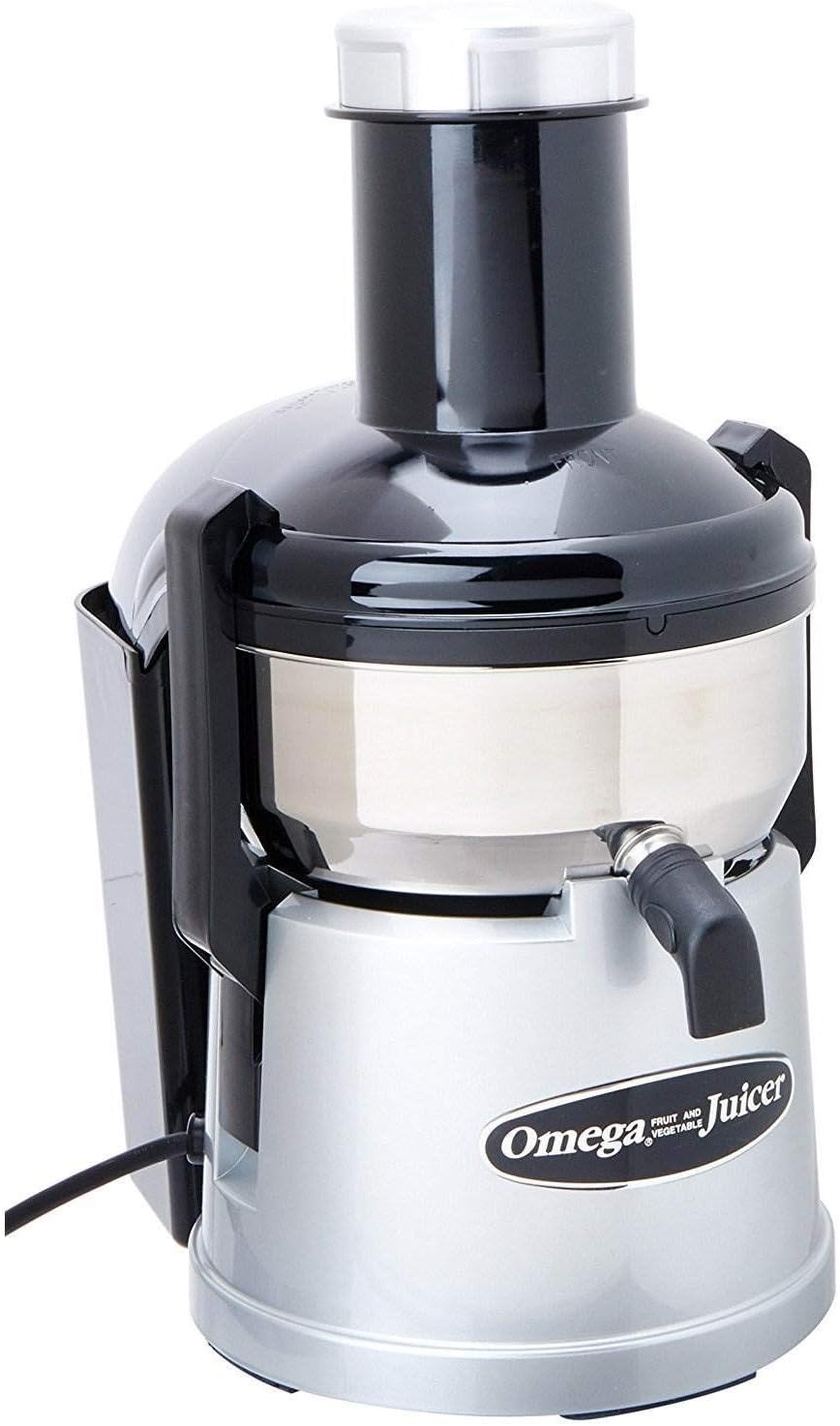 Omega BMJ330 Mega Mouth Juicer with Extra Large Feed Chute for Larger Portions of Fruits and Vegetables Ejection with Pulp Catch Bucket, 375W, Silver