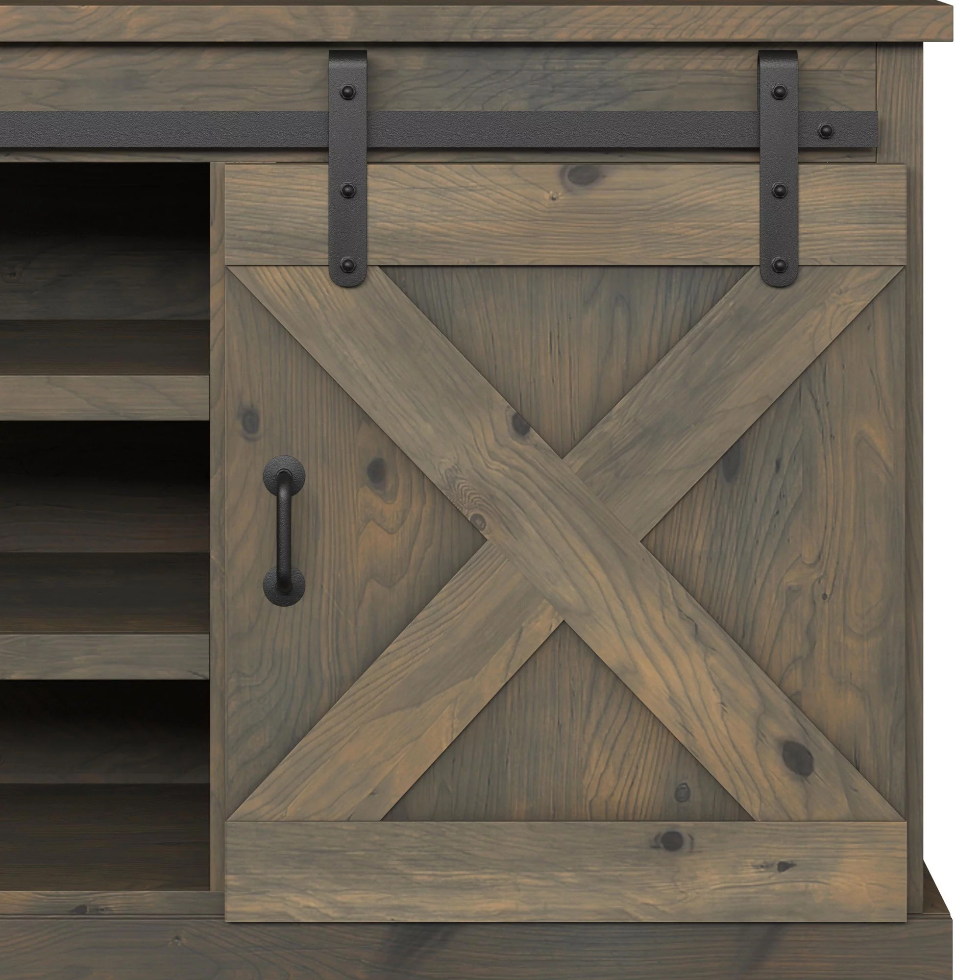 Bridgevine Home Modern Farmhouse Fully Assembled TV Stand with Sliding Barn Style Doors