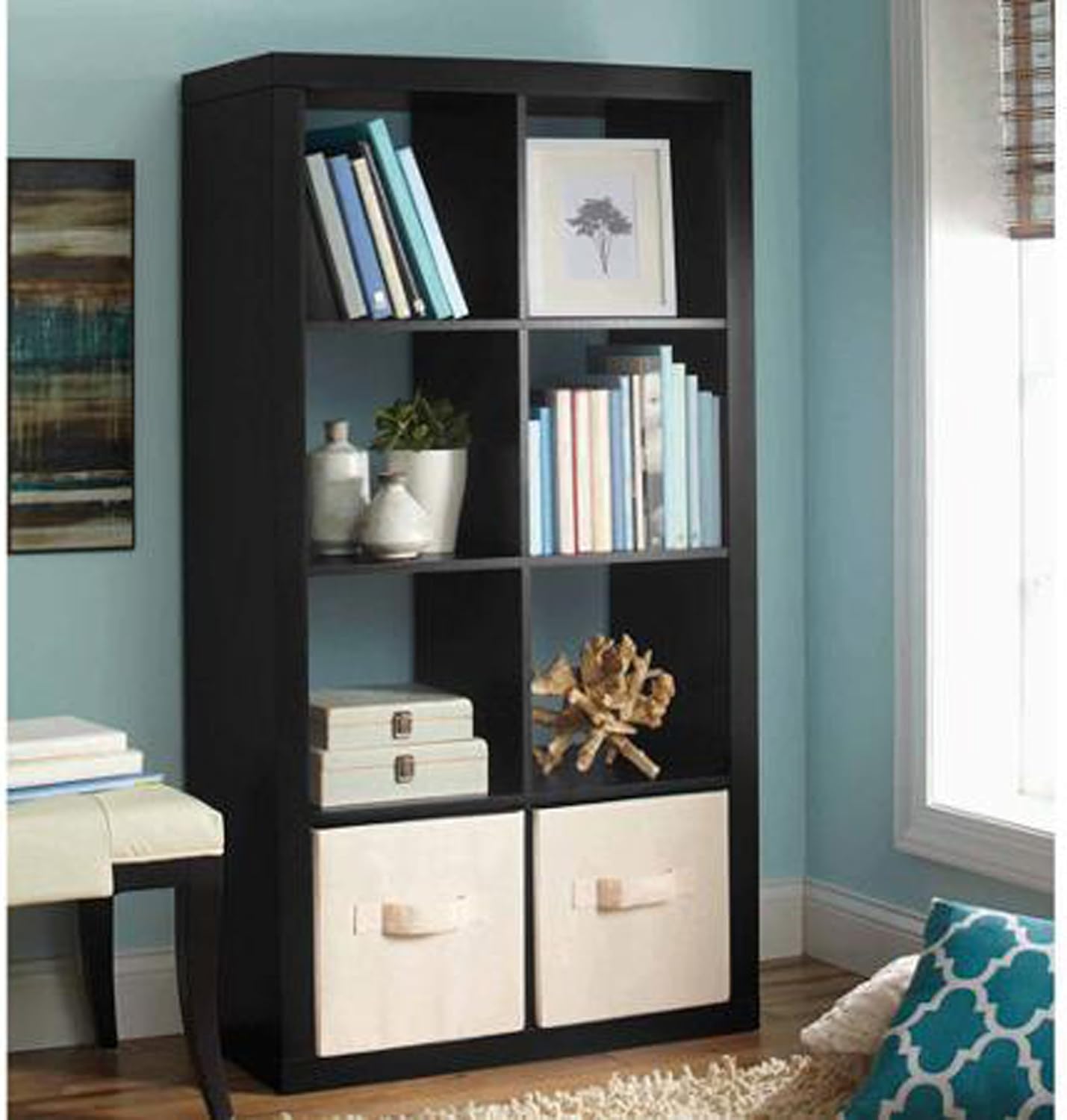 8-Cube Organizer Solid Black Cube Organizer Shelf Vertical Horizontal Shelves Bookcase Easy Assembly Better Homes and Gardens Office Storage Cubes