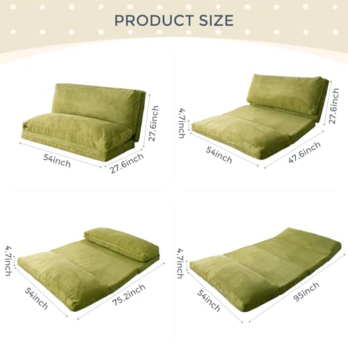 MAXYOYO Bean Bag Bed Folding Sofa Bed Floor Mattress for Adults, Extra Thick and Long Floor Sofa with Corded Washable Cover, Dark Grey, 30x95 Inch