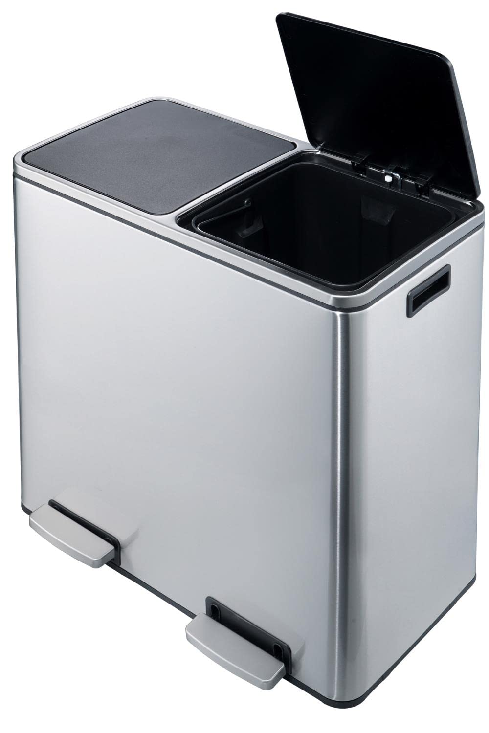 Heim Concept HC-961049-SILVER Heim Concept Stainless Steel 60L Stainless Steel Dual Compartment Trash Can - Matt Silver - Smart Home Appliances