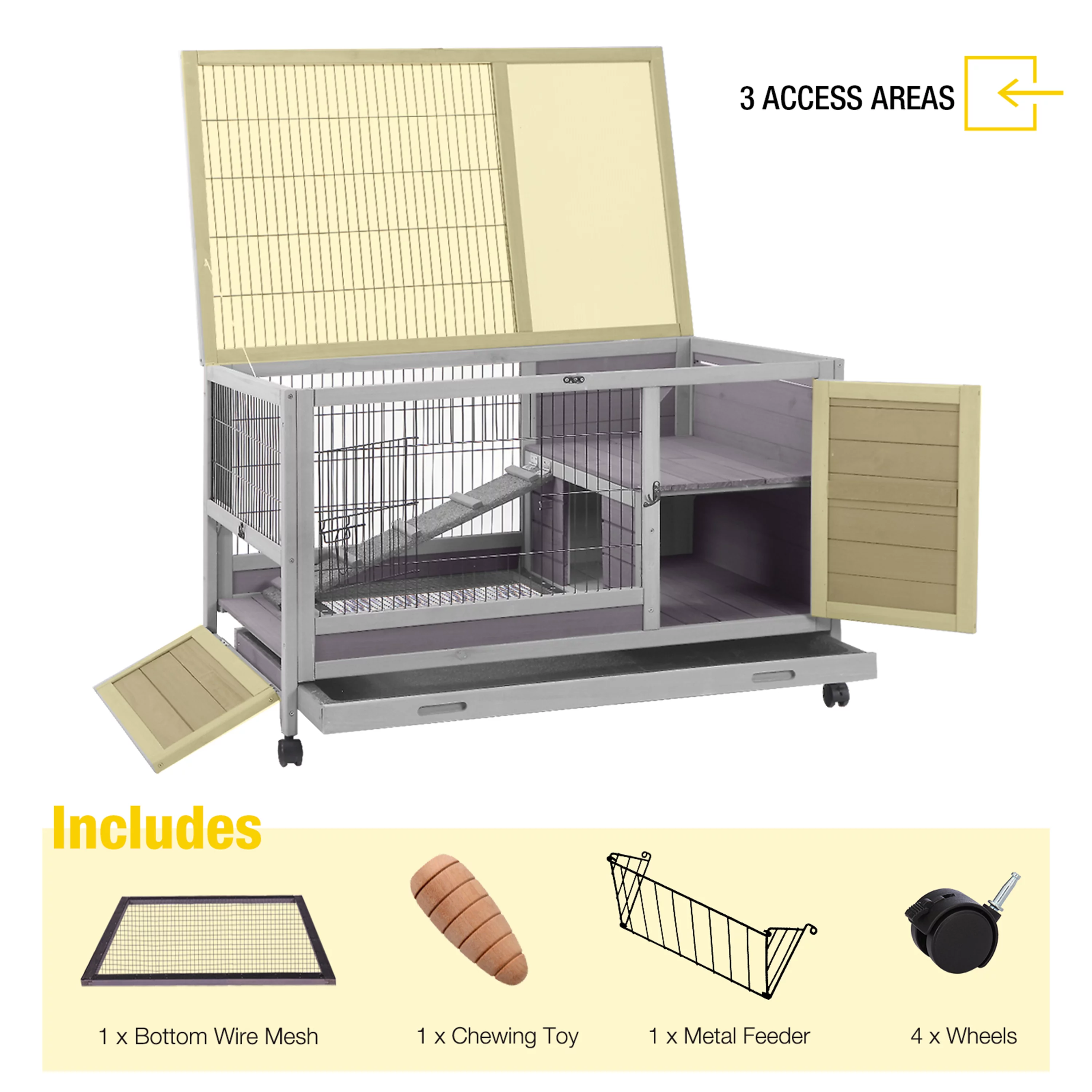 Morgete Rabbit Hutch Guinea Pig Cage Bunny House on Wheels Hamster Cage with Tray