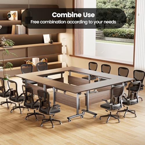 Commercial-Grade Flip-Top Folding Conference Table with Lockable Wheels - Heavy-Duty Mobile Steel Frame Desk for Office, Classroom, Event