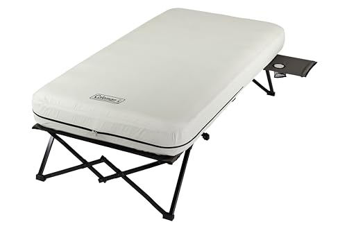 Coleman Queen-Size Airbed Cot Combination, Folding Air Mattress with Steel Frame & Side Table, Battery Pump Included