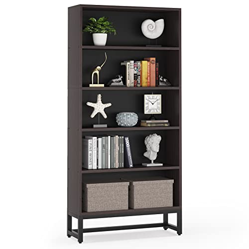Tribesigns Tall Bookcase Black Bookshelf, 70.8” Large Bookcases Organizer with LED Lights