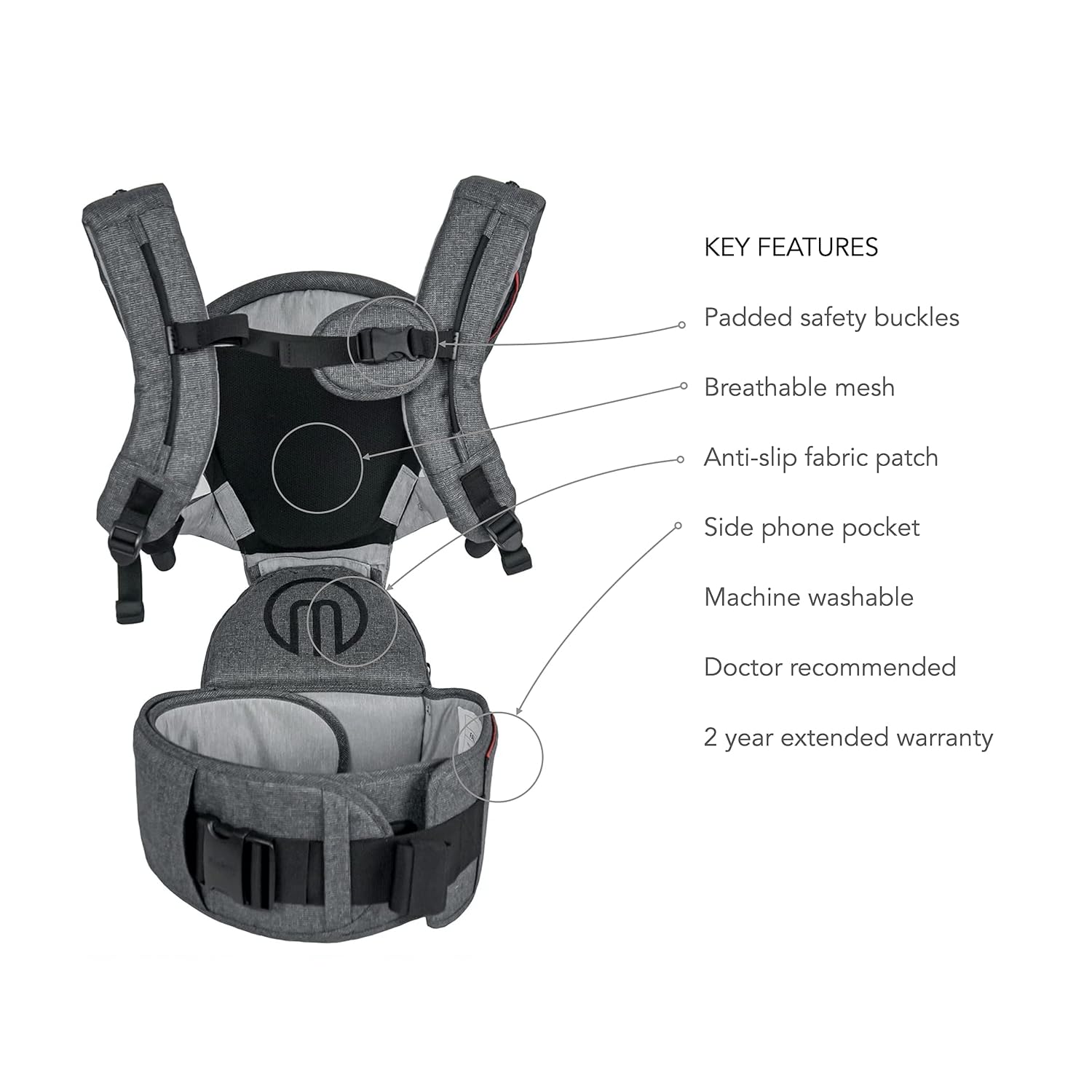 MiaMily Hipster Smart Hip Seat Baby Carrier with 6 Carry Positions incl. Ergonomic Forward-Facing, Built-in Storage