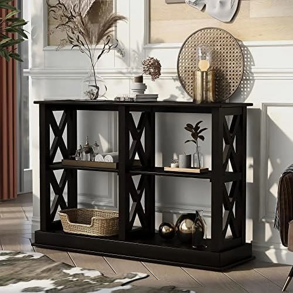 HBBOOMLIFE 46.5in Entry Console Table with Open Shelves and X-Shaped Frame  Hallway Entryway Sofa Side 3-Tier Table - Curated Treasures Market