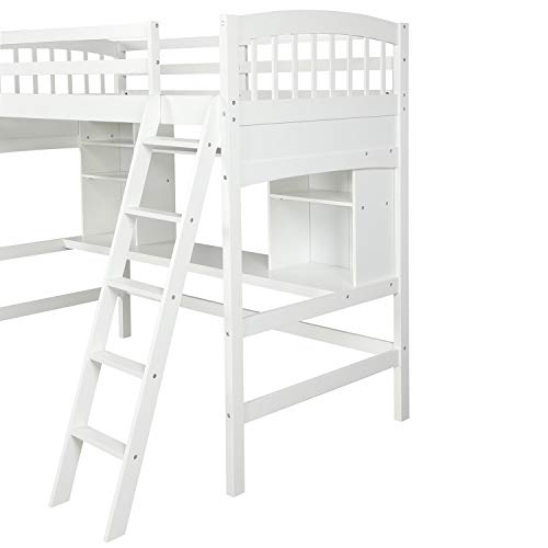 Harper & Bright Designs Full Size Loft Bed with Wardrobe and Desk, Solid Wood Loft Bed Frame with Storage, for Kids Teens Adults (Full Size, White)