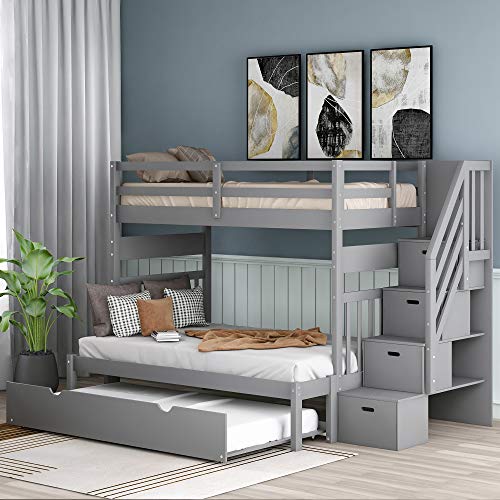 Harper & Bright Designs Stairway Twin Over Twin/Full Bunk Bed with Twin Size Trundle and Drawers