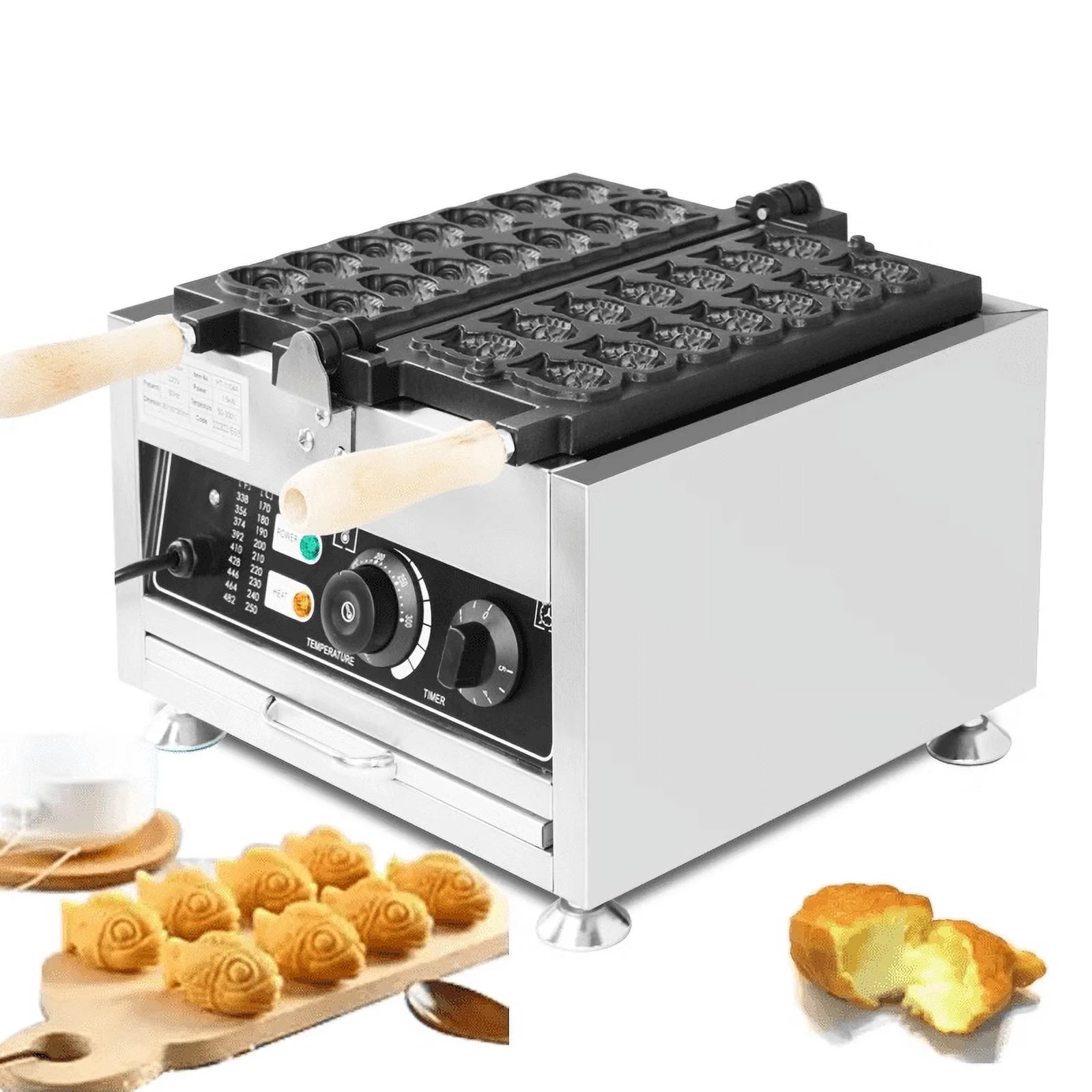 Commercial Waffle Maker Fish Shape Waffle Machine  with 14pcs Mini Fish Electric Taiyaki pancake  Machine Closed Mouth Fish Waffle Maker