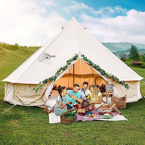YITAHOME Canvas Bell Yurt Tents - 4 Season Waterproof Glamping Tents w/Stove Jack for Family Camping, Hunting, Parties - 13/16.4/20FT
