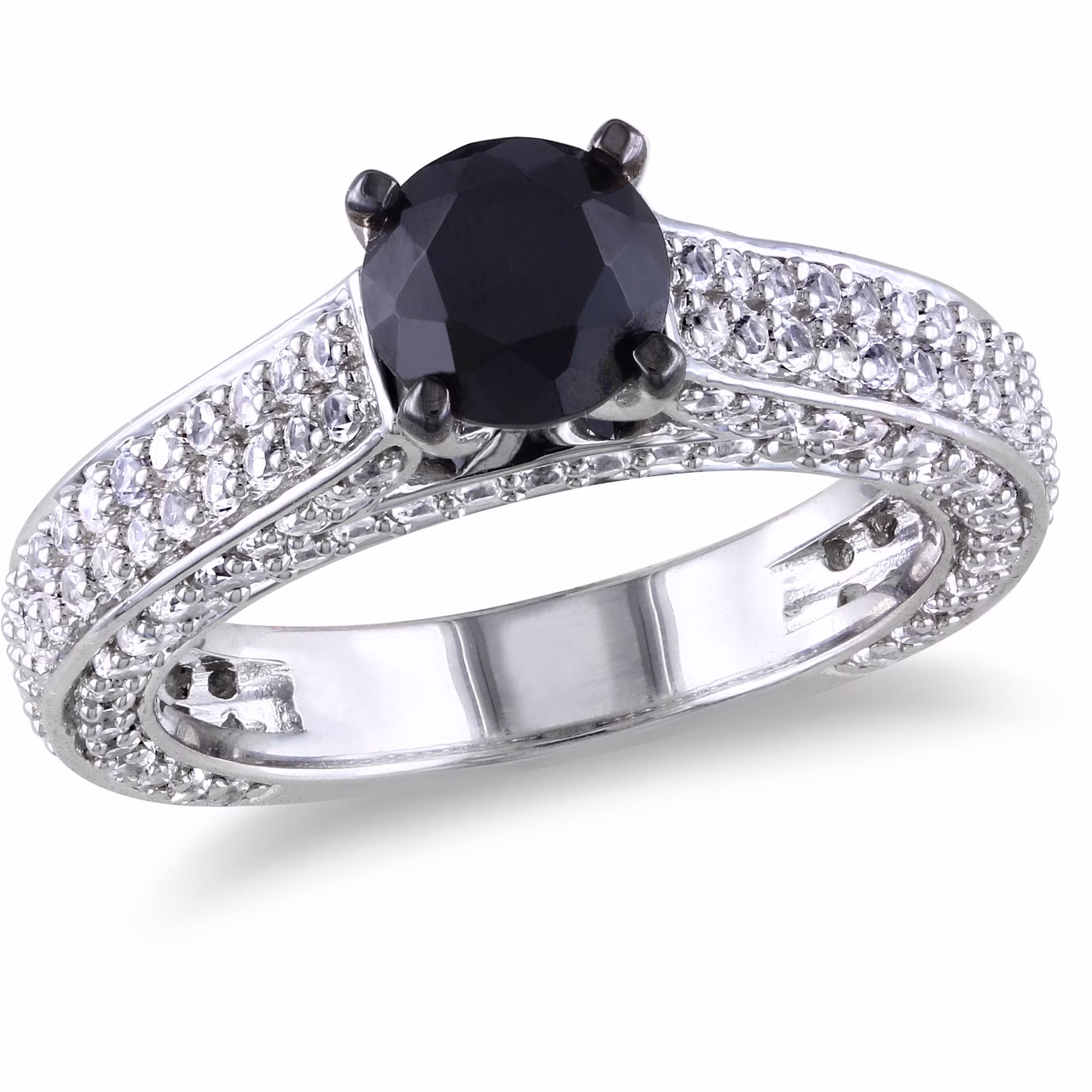 3 Carat T.G.W. Black Spinel and Created White Sapphire Sterling Silver Double-Row Engagement Ring