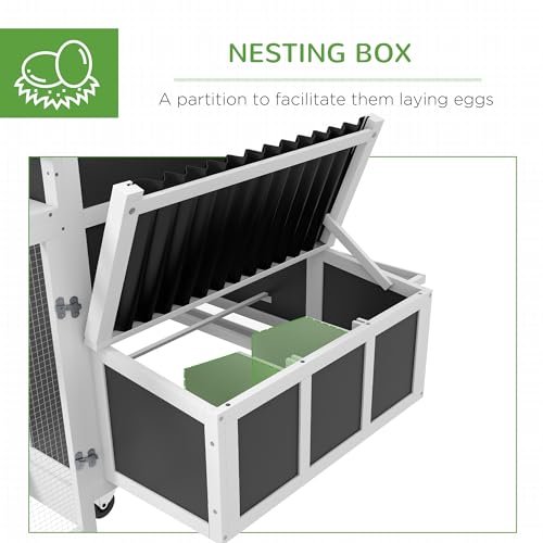 PawHut Wooden Chicken Coop, Chicken Tractor for 6 Chickens, Outdoor Poultry Cage Rabbit Hutch Duck Coop Hen House with Nesting Box, Tray, Windows