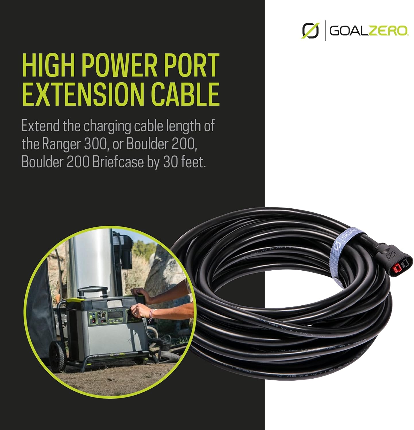 Goal Zero 30-Foot High Power Port Extension Cable, Connects 200+ Solar Panel to Yeti 1000+