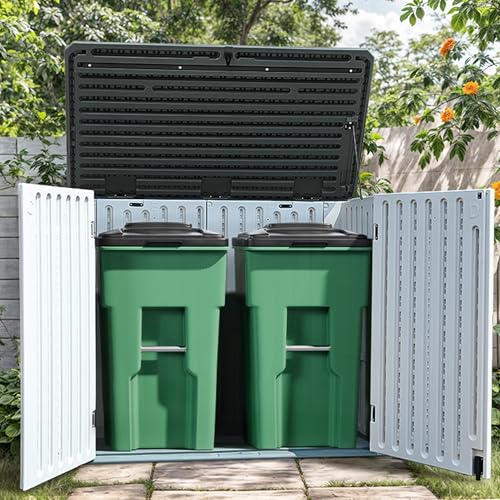 YITAHOME Outdoor Horizontal Storage Sheds w/o Shelf, Weather Resistant Resin Tool Shed, Multi-Opening Door for Storage of Bike, Trash Cans
