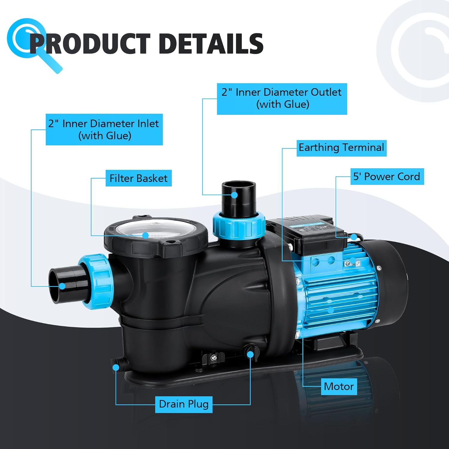 in/Above Ground Pool Pump,2HP with 6950 GPH Swimming Pool Pump, 115V Single Speed High Flow Powerful Self Priming Pool Pumps with Strainer Basket