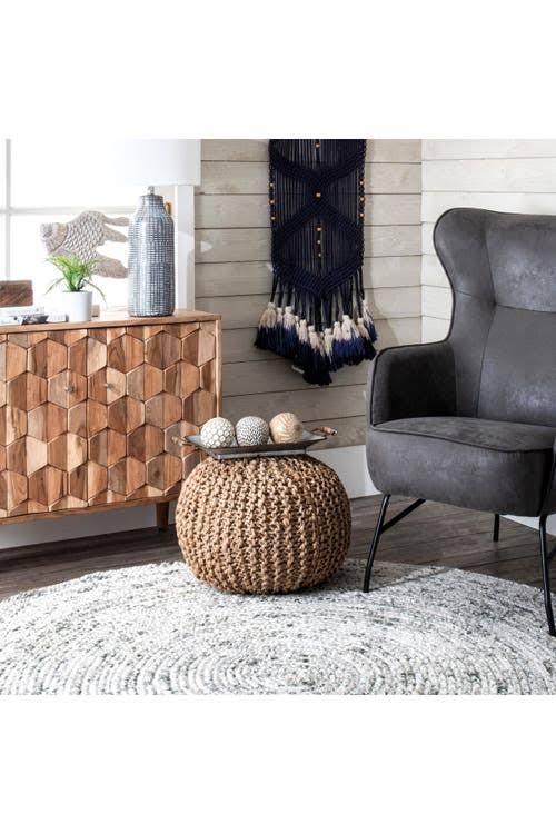 nuLOOM York Classic Knitted Solid Jute Filled Ottoman Pouf