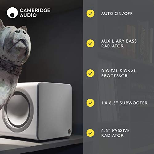 Cambridge Audio Minx X201-200 Watt Active Subwoofer Featuring Twin Auxiliary Bass Drivers and Fully Adjustable Sound - White