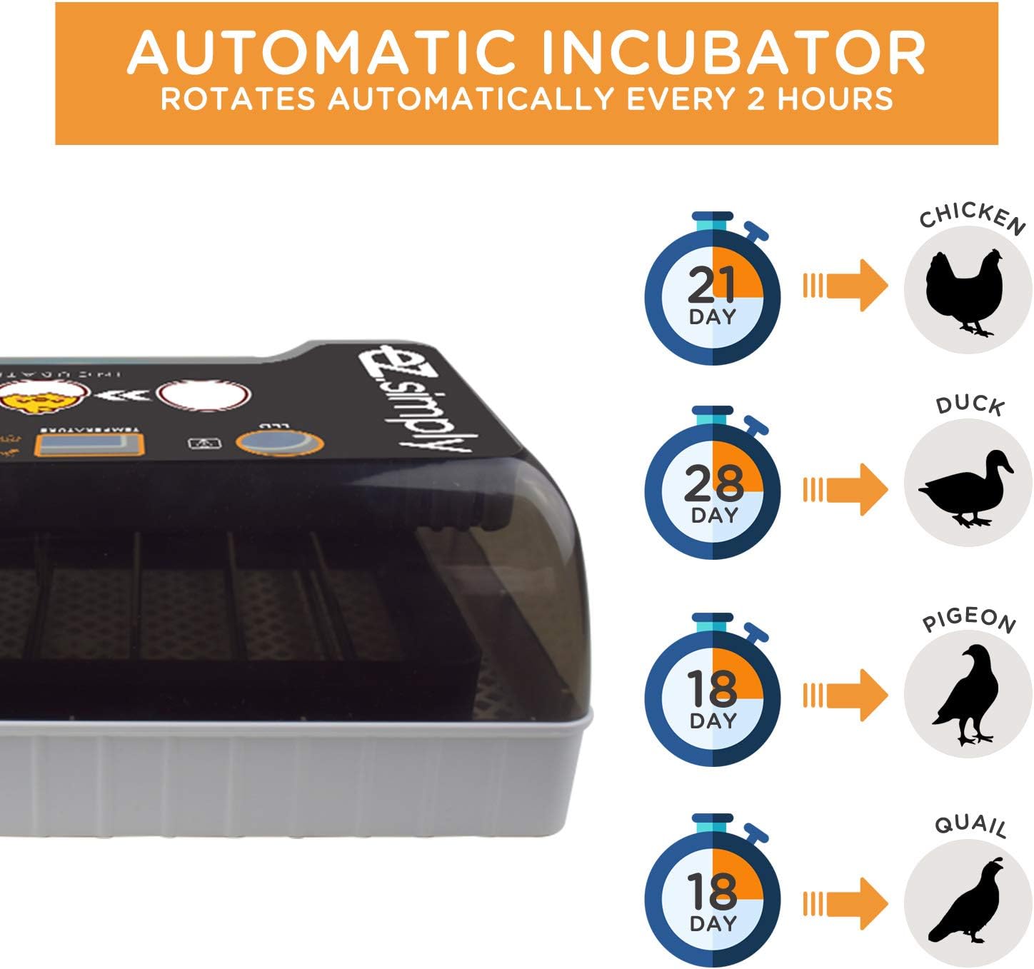 EZ.SIMPLY Egg Incubator - All-in-One Egg Incubators for Hatching Eggs with Automatic Egg Turning, Heat and Humidity Control - Chicken Egg Incubator