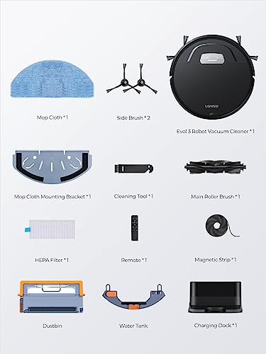 Laresar Robot Vacuums and Mop Combo, Max 4500Pa Suction, Evol 3 Robotic Vacuum Cleaner with Auto Carpet Boost, Self-Charging