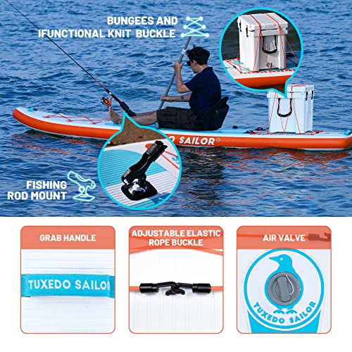 Tuxedo Sailor Inflatable Stand Up Paddle Board with Complete Accessories for Surfing and Traveling