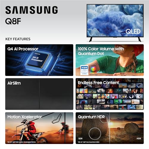 Samsung 65-Inch Class QLED Q8F 4K UHD Smart TV (2025 Model) Q4 AI Processor, 100% Color Volume with Quantum Dot, AirSlim Design, Endless Free Content