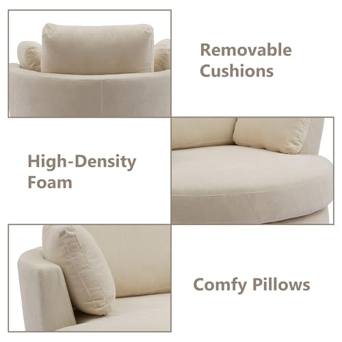 Chifee & Vingol 42.2" Oversized Swivel Accent Chair Round Barrel Chair,Chenille,Beige