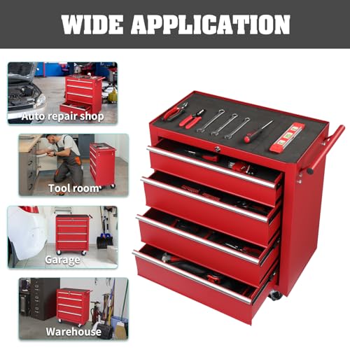 Winado 4-Drawer Tool Chest with Wheels & Lock & Key, Heavy Duty Cart Rolling Tool Box on Wheels, Metal Storage Cabinet
