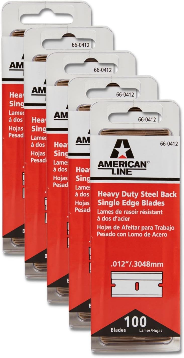 American Line Single Edge Razor Blades - 500-Pack - 0.012" Heavy Duty High Carbon Steel with Steel Backing for Extra Durability and Long Life