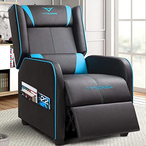 Vitesse Gaming Recliner Chair Racing Style Single Ergonomic Lounge Sofa Modern PU Leather Reclining Home Theater Seat for Living Gaming Room (Blue)