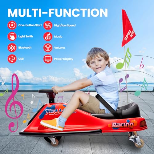 24V Electric Go Kart, 7Ah Drifting Car，Battery Powered Ride on Car Outdoor with 360 Degrees Rotating, Simplified Drift System, Variable Speed
